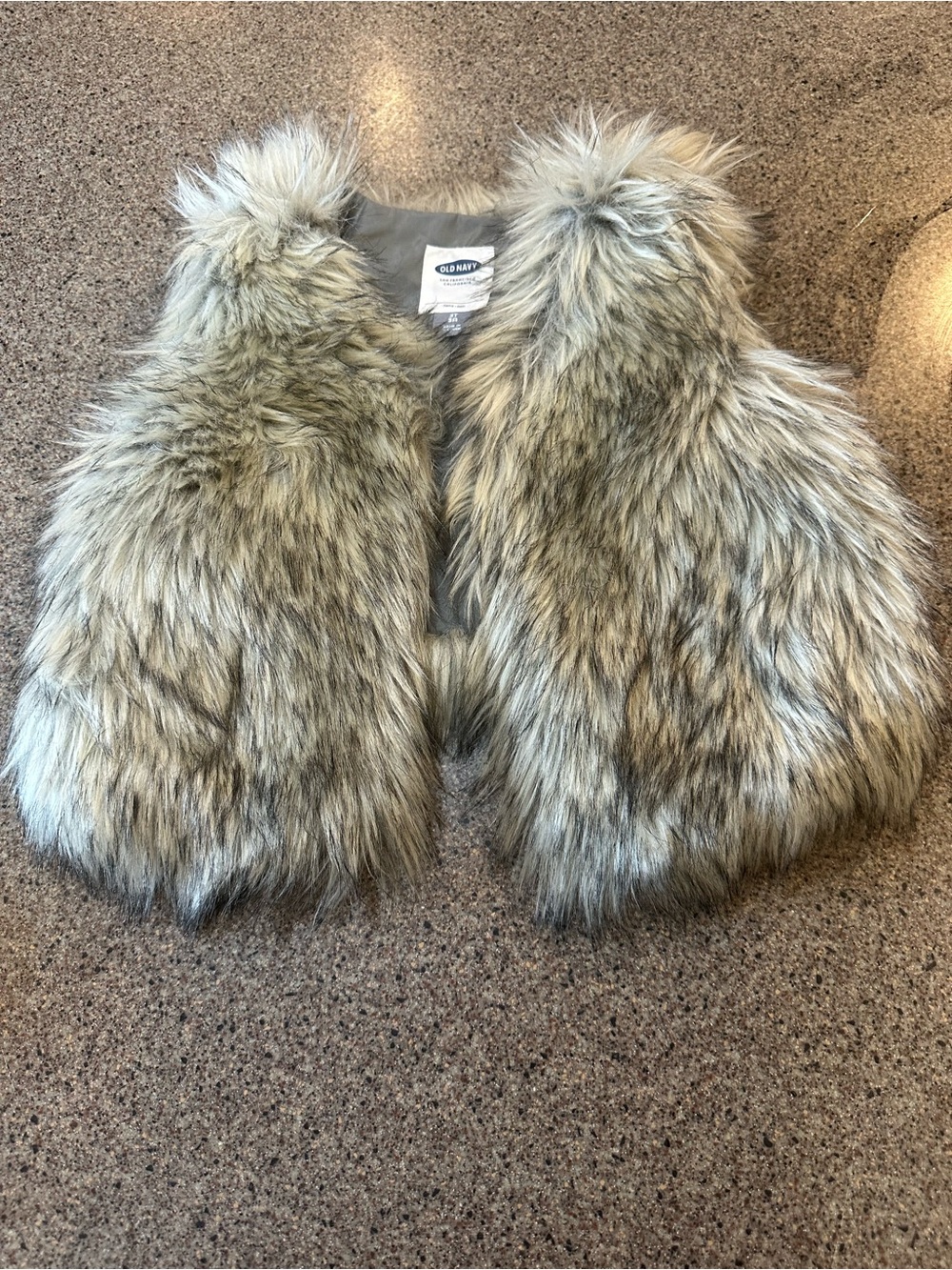 Old Navy Faux Fur Vest in Gray and Beige